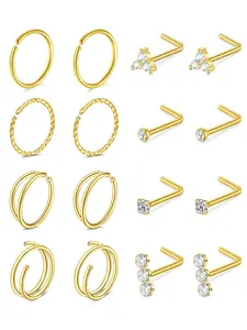 Rhinestone Decorated Nose Ring, L-shaped Nose Ring, Nose Rings Hoops, Body Piercing Jewelry for Women & Men for Party, Daily Clothing Decor, Trendy All-match Jewelry for Birthday Gift