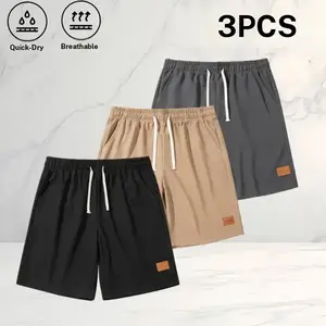 Men’s Summer Breathable Three Pack Waffle Shorts, trendy casual style, quick drying and breathable, drawstring adjustable waistband, side pockets, loose fit for gym training and outdoor camping lightweight