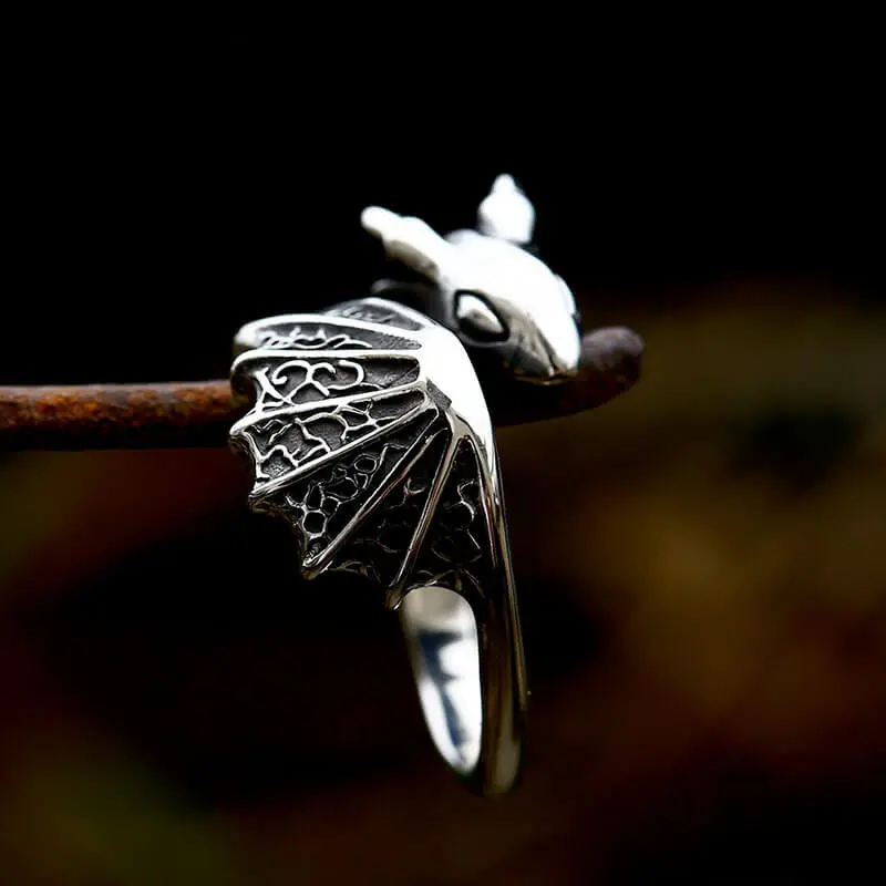 GTHIC Stainless Steel Flying Dragon Gothic Ring For Men and Women Birthday Gift Witchy Jewelry