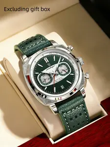 POEDAGAR casual and fashionable men's watch with glossy waterproof timing and date table, men's business leather quartz watch