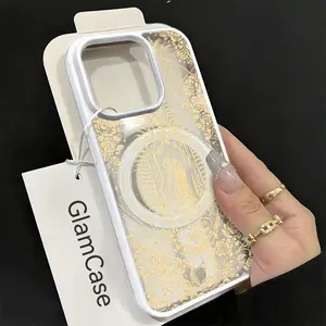 Virgin Mary Celestial Roses Phone Case， Vintage Religious Style for iPhone 17 16 15 14 13 12 11 Plus Pro Max Gift.A17