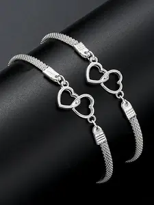 Vintage Heart Linked Bracelet Anklet Set, Creative Fashion Simple Versatile Jewelry for Women, Daily Party Personalized Accessories