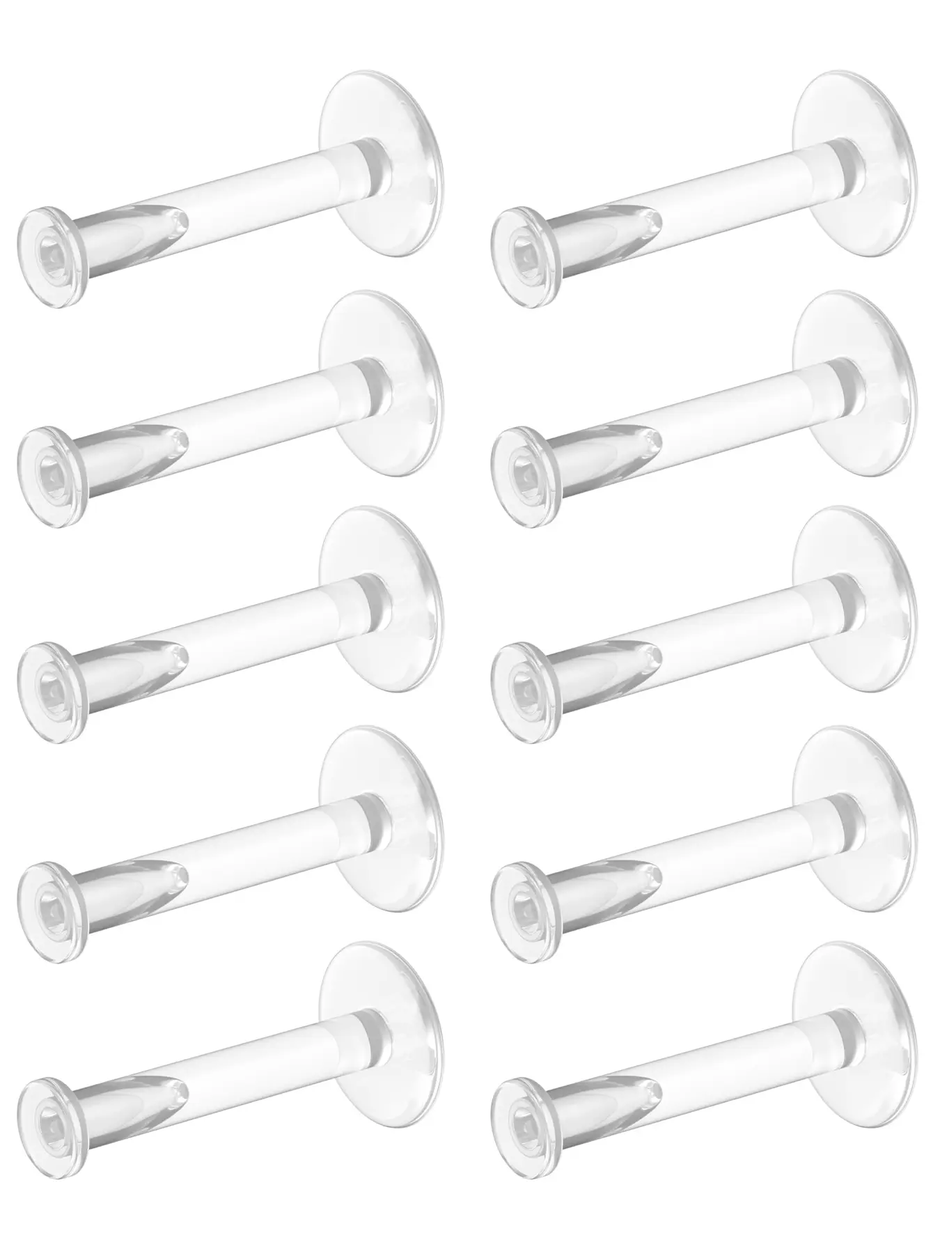 16g Clear Earrings for Sports, Work, Surgery - Body Jewelry Bioflex Labret Clear Piercing Retainers 10pc Set Piercings Kits - Plastic Clear Piercings Stud Earrings for Cartilage Helix Tragus Lip Medusa Monroe (6mm, 8mm, 10mm, 12mm)