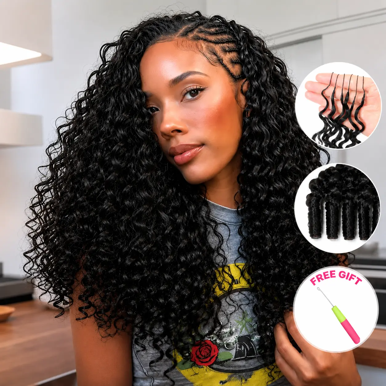 Live Menglle Burmese Curly Crochet Human Hair Extensions Miracle Knots Pre Seperated 60G/Pack(40Strands-53Strands Per Pack)-240g(4 Packs) Soft Curly Hair Bundles Natural Black Color#Summervibes#DealsForYouDays