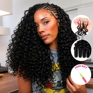 Menglle Burmese Curly Crochet Human Hair Extensions Miracle Knots Pre Seperated 60G/Pack(40Strands-53Strands Per Pack)-240g(4 Packs) Soft Curly Hair Bundles Natural Black Color#Summervibes#DealsForYouDays