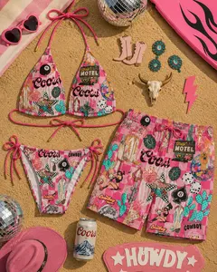Western Rodeo Beachwear Set for Couples – Bikini Set & Short Men Swim Shorts, Summer Beach Outfit, Tropical Vacation Style, Coastal Holiday Swimwear, Ocean Vibes, Sun-Ready Look