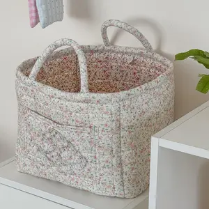 【Free Ship】Floral Foldable Storage Basket Cotton Fabric Collapsible Laundry Hamper for Clothes Toys & Blankets Car Trunk Organizer Backseat Storage Machine Washable Decorative Bin for Bedroom Bathroom & Living Room,Luggage Accessories Valentine's Day gift
