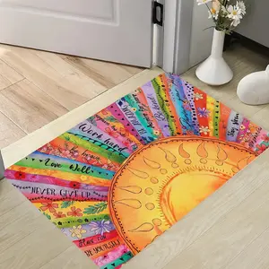 Bohemian Sunburst Print Welcome Doormat Spring Colorful Alphabet Floral Entryway Rug Decorative Soft Comfortable Practical Floor Mat Suitable for Indoor Living Room Bedroom Home Decor
