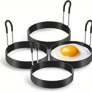 Nonstick Stainless Steel Egg Rings with Silicone Handles - Perfect for Frying and Shaping Breakfast Foods, Kitchen Essentials|Egg Shaping Rings|Durable Cookware, Utensils