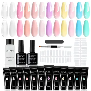 Nail Extension Gel Kit, 19-Piece Set with Nail File, Base Coat Brush, UV LED Glue, Nail Art DIY, Nail Art Tools, Nail Tips, Perfect for Valentine's Day Gift, Home Manicure Salon Use
