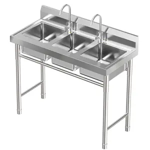 CNCEST 3 Compartments 39*18*35.8in Sink Stainless Steel Commercial Sink Kitchen Bar Basin Sink with 2 Faucets
