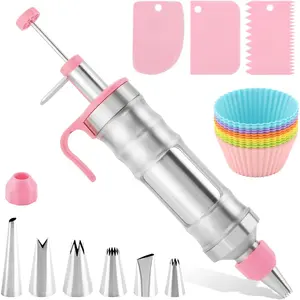Dessert Decorating  Set, 24 count Frosting Piping Kit with 6 Piping Tips, 12  Cupcake, Stainless Steel Cupcake Decorating Kit Piping Bags and Tips Set