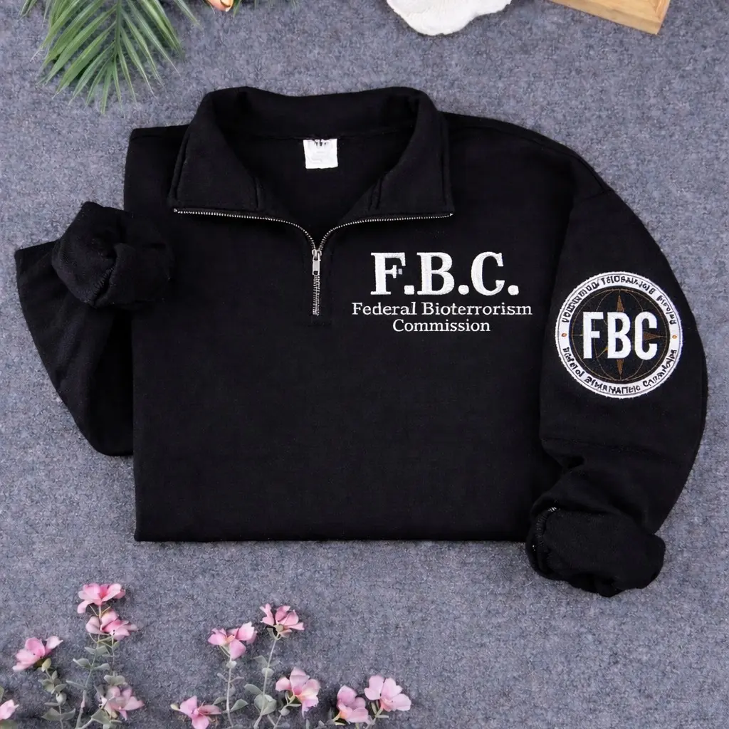 Resident Evil F.B.C. Embroidered Quarter Zip Sweatshirt, RE4,5 Leon Kennedy shirt, Horror Game Merch, Gamer Gift, Bioterrorism Security Assessment Alliance Sweatshirt
