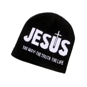 Y2k Women Jacquard Alphabet JESUS Knit Beanies Hat with Cross Pattern, Soft Stretch Warm Winter Cap for Men and Women, Trendy Streetwear Style Ideal for Outdoor Sports, Travel, Skateboarding, and Daily Cold Weather Outfits new wear Heart design stylish