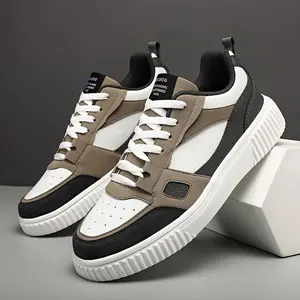Men's Fashion Lace-Up Casual Sneakers - Low Top Outdoor Skateboard Shoes - Men's Shoes - Multifunctional Khaki, Breathable Mesh Lining, Durable PU Upper and EVA Insole, Suitable for All Seasons