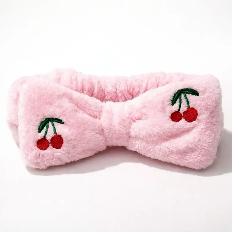 Unisex Plush Spa Headband with Embroidered Cherry Cluster Design - Hugs Head Gently, Keeps Hair Out of Face, Ideal for Wash Face, Apply Makeup, 1 Size, Adult Fashion Hair Accessory