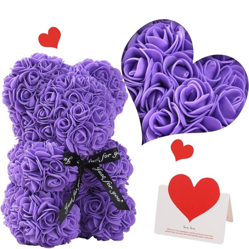 Moxie Dawn Rose Bear - Rose Teddy Bear 10 inch Teddy Flower Bear - Over 200 Dozen Artificial Flowers Mother’s Day, Anniversary, Birthday & Bridal Showers Mom, Gift, Mum Decor Decorative