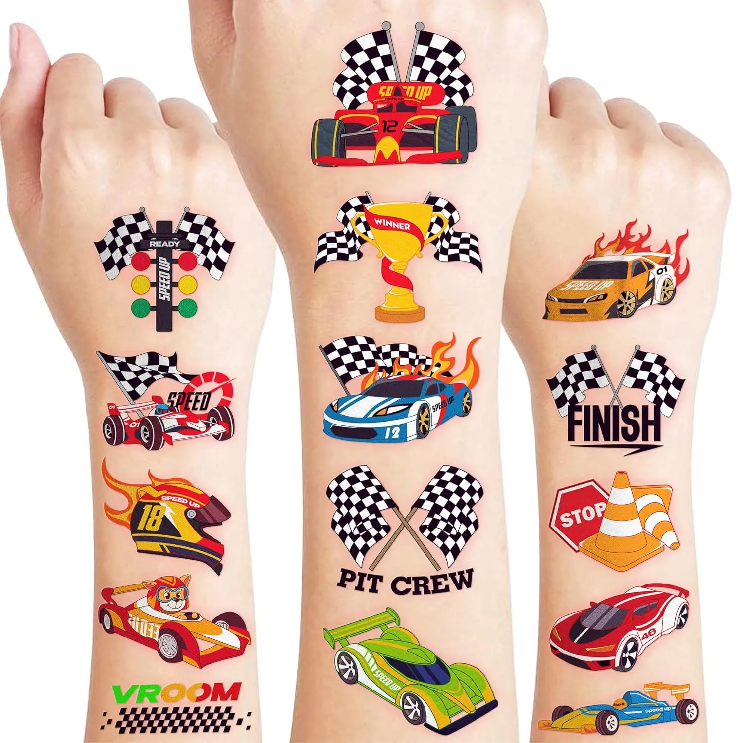 120 PCS Racing Car Pre-Cut Temporary Tattoos for Kids | Super Cute Racing Car Themed Birthday Party Favors, Supplies, Decorations, Fake Tattoo Stickers, Gifts for Boys Girls