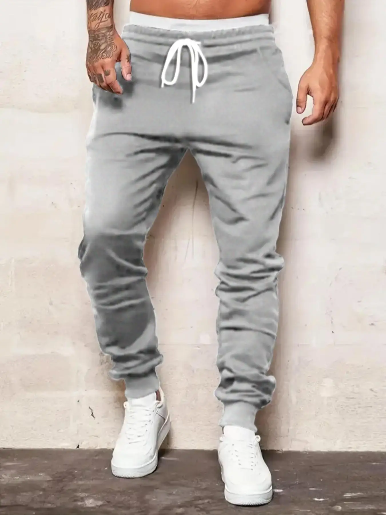 Men's Thin Solid Elastic Waist Drawstring Sweatpants, Loose Casual Solid Pants for Spring Fall Winter, Men Bottoms, Please Purchase One Size Smaller