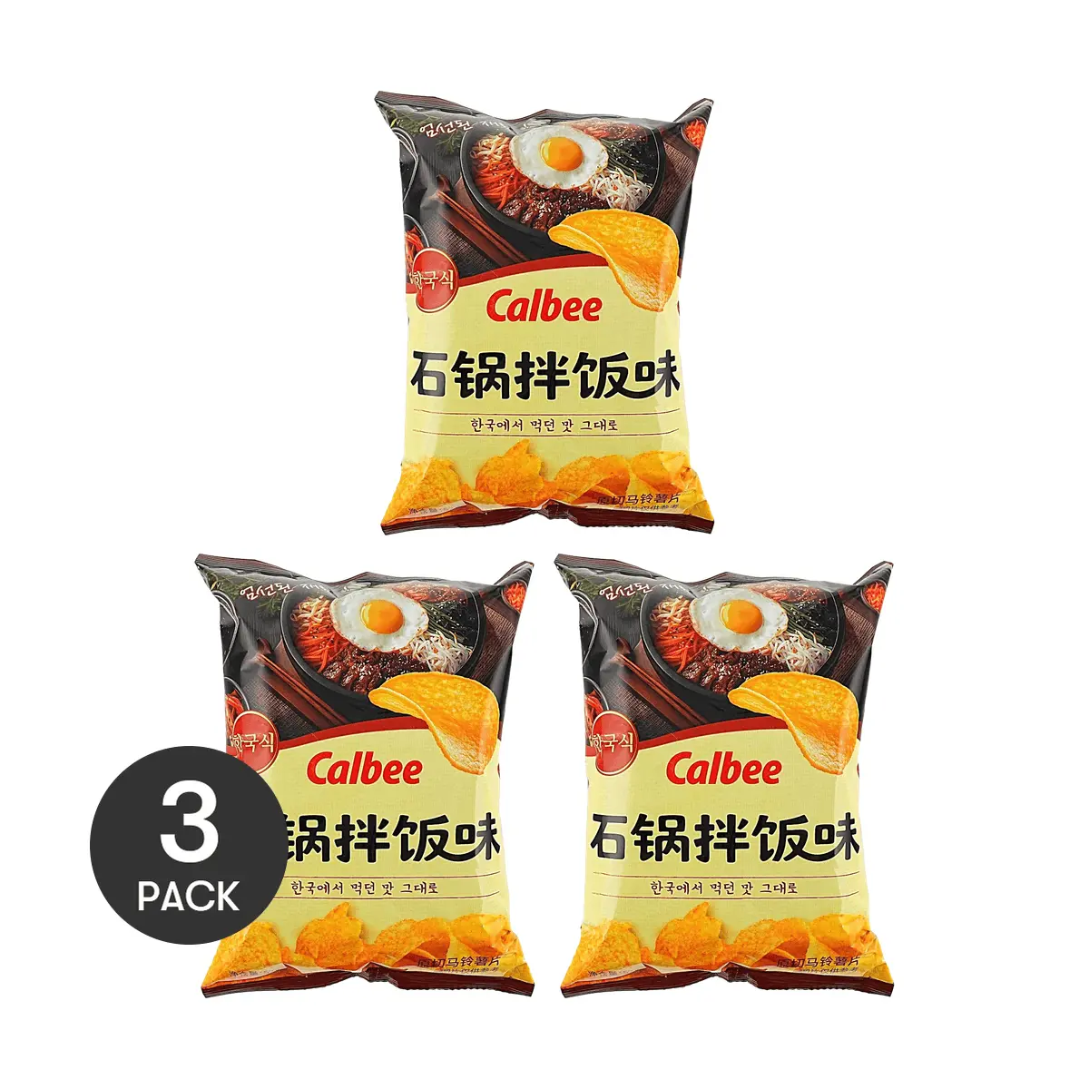 3 Pack Calbee Bibimbap Flavor Potato Chips 52g - Authentic Korean Savory Snack