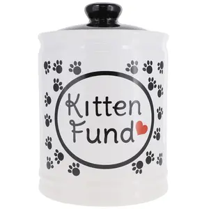 Cottage Creek Kitten Fund Ceramic Storage Container for Cat Litter, Food & Toys, Stoneware Savings Jar, Gift for Cat Lovers