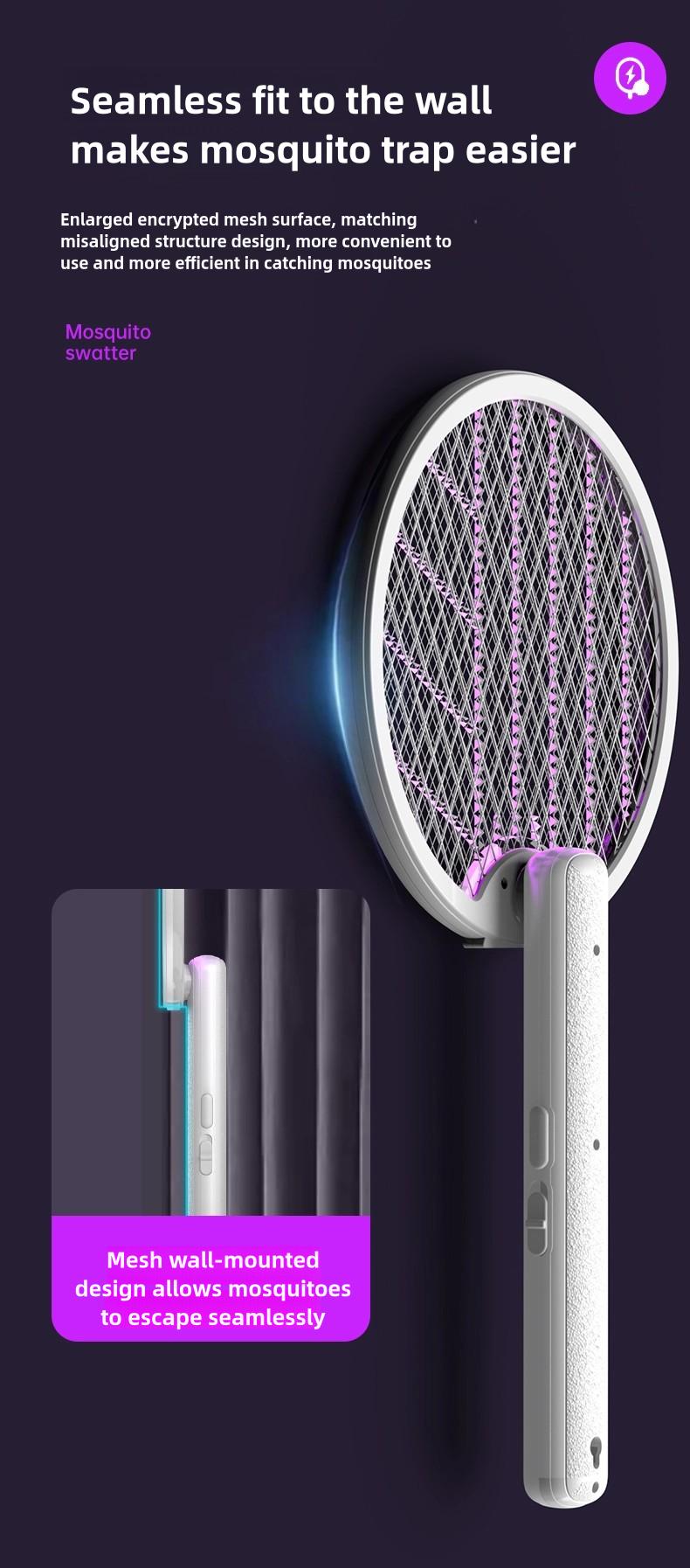 Foldable Electric Fly Swatter & 2-in-1 Bug Zapper Racket, 3000V High Voltage Mosquito Killer with UV Light, USB Rechargeable Handheld Insect Zapper with Base for Gnat, Wasp, Fruit Fly, Indoor Outdoor Camping Essentials