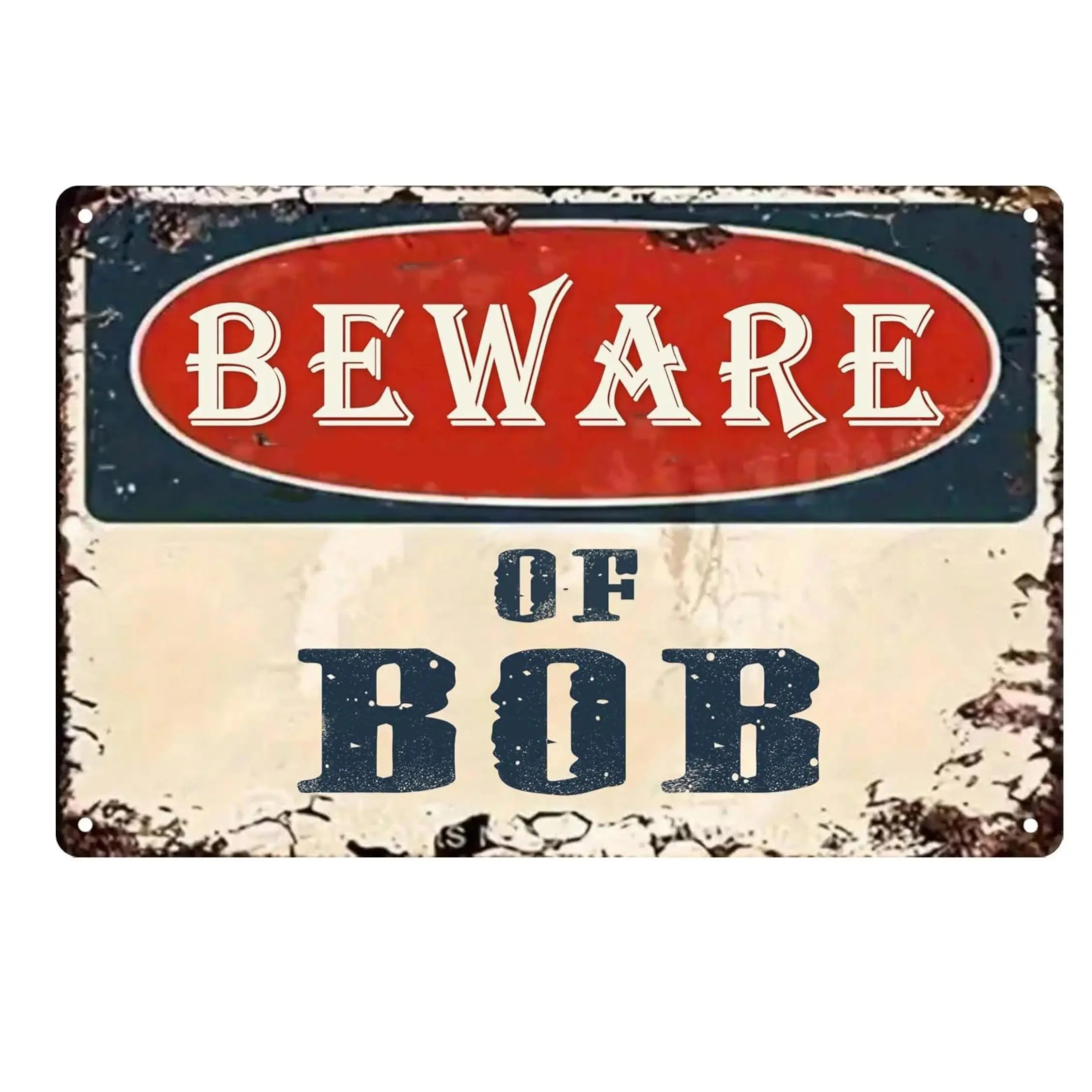 "Beware of Bob" 8x12in Vintage Aluminum Retro Metal Sign - Halloween Decor, Yard Sign, Lightweight Indoor Outdoor Door Hanging, Home Signboard Gift Idea