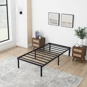 Mainstays Twin 14" Heavy Duty Steel Slat Platform Bed Frame with Storage Space Under Frame, No Box Spring Required, Black
