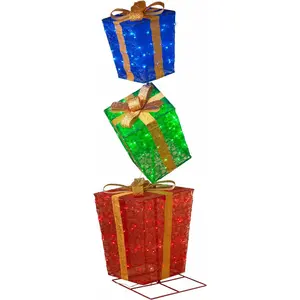 72-Inch High Lighted Stacked Glittering Gift Boxes