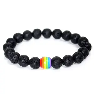 Natural Stone Rainbow Pride Bead Bracelet