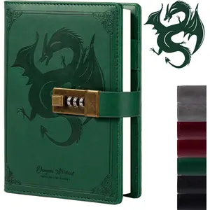 Dragon Leather Journal, Hardcover Notebook, Locked Refillable Diary, Lined/Blank Paper Writing Journals with Combination Lock for Men Women  (Green)