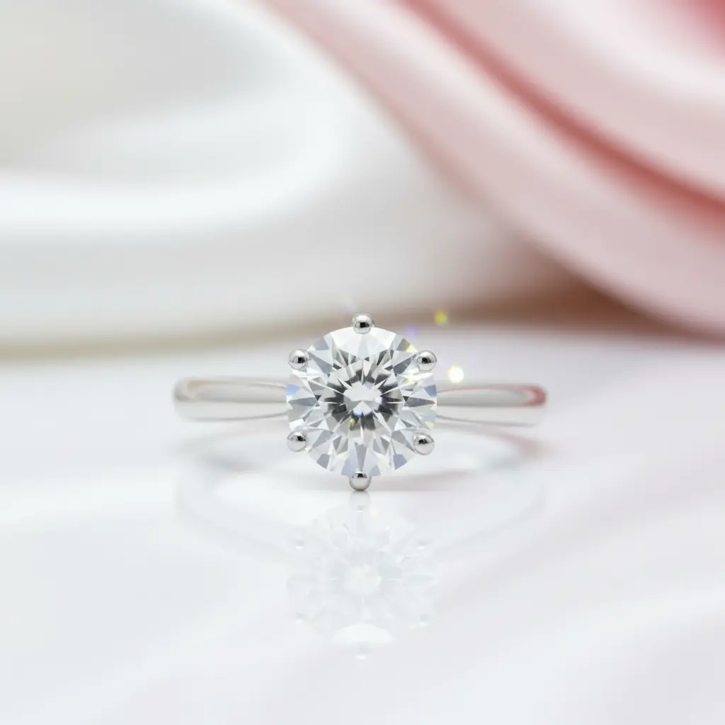 18K White Gold Round Cut 1 Carat 6.5mm D Color Diamond Option Engagement Ring