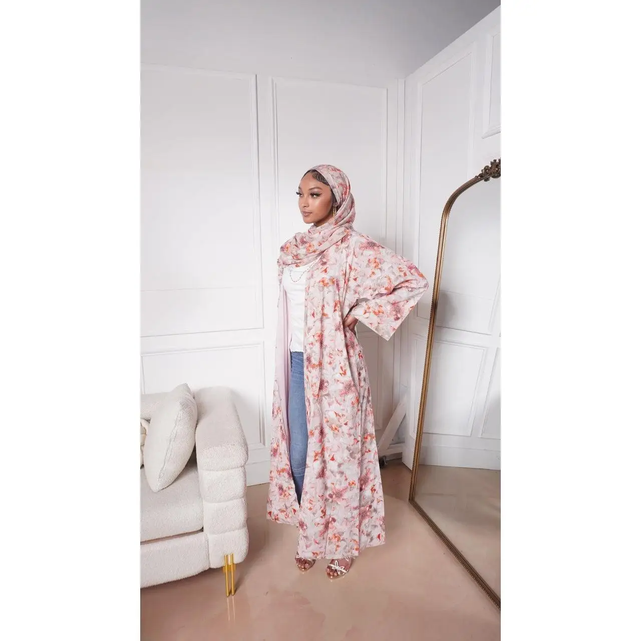Soft pink watercolor abaya