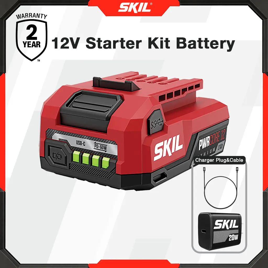 SKIL PWRCORE 12 2.0Ah 12V Lithium USB-C Battery and 20W PD Charger SKIL PWRCORE 12 2.0Ah 12V Lithium USB-C Battery and 20W PD Charger