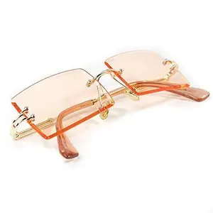 Street Knitted Mens Rimless Rectangle Gold Frame Melon Orange Retro Tint Sunglasses