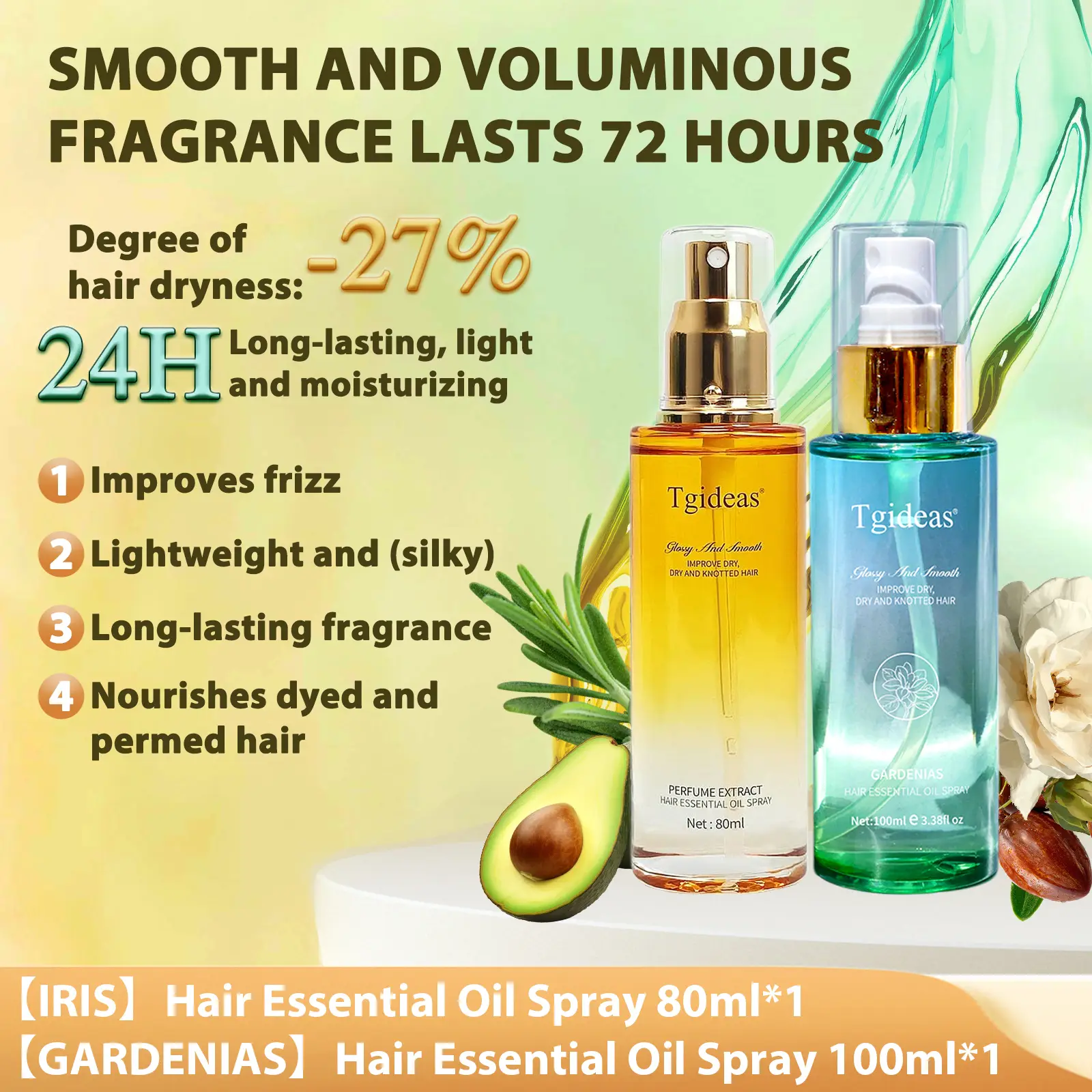 Tgideas 80ml Conditioning Oil +TG-Gardenia Hair Treatment Oil 100ml Spray Scalp & Hair Strengthener Leave-In Conditioner Comforting Shampoo Cleanser