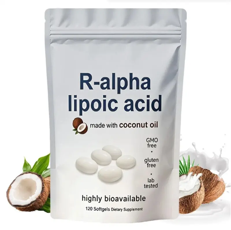 1-4 Pack R-Alpha Lipoic Acid 600mg Softgels with Coconut Oil, Antioxidant Support, Energy Metabolism, 120 Count Dietary Supplement