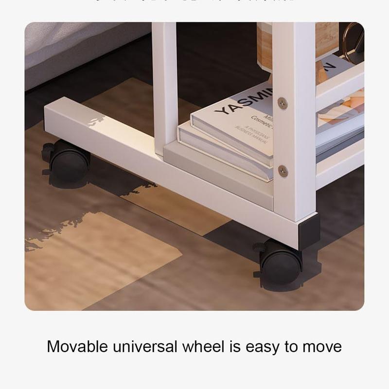 Adjustable Height Mobile Standing Desk with Wheels – Portable Rolling Computer Table – Storage Shelves – Bedside, School & Home Office – Walnut Color