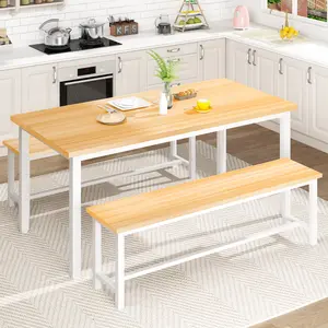 AWQM Kitchen Table Set - 2 Benches for 4-Person Dining, Space-Saving Design, 47.2" Table, 41.3" Bench, Ideal for Home, Kitchen, Restaurant