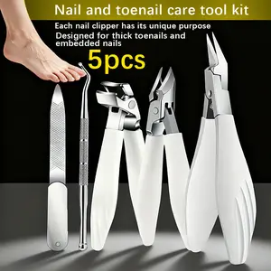 Nail Care Set for Seniors, Thick Toenails & Growing Nails, Stainless Steel, Includes Wide Mouth Clippers, Grit Nail Scissors, Dead Skin Clipper, Manicure Kit