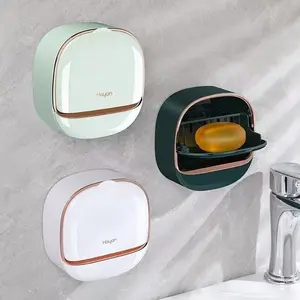 1pc Bathroom Soap Dish Wall Mounted No-Drill Drainage Box, Bath Organizer Storage Rack for Shower Room Essentials, Bathroom Accessories, Soap Dish Holder