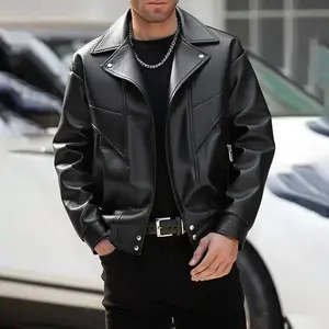 Men’s PU leather jacket with an adjustable zipper, featuring a stylish and durable street-style design, suitable for autumn and winter wear, ideal for everyday use and outdoor activities.