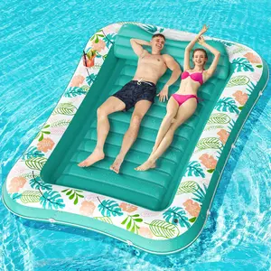 Inflatable Tanning Pool Lounger Float,  87" x 63" Pool Floats Adult with Pillow & Cup Holder, 4 in 1 Water Filled Inflatable Sun Tan Tub Tanning Bed Mat for Swimming Pool Backyard Beach (XL) raft lounge floatie oversized pool float inflatable contour loun