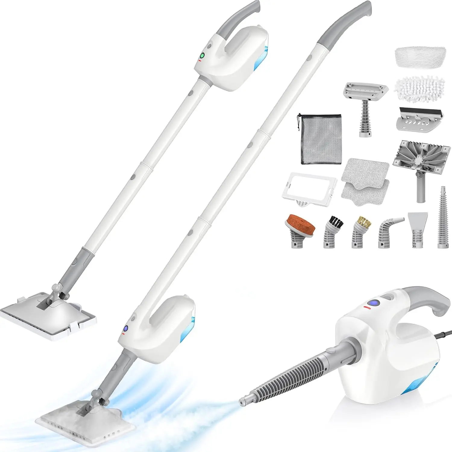10-in-1 Multipurpose Steam Mop, Portable Floor Steamer Machine with Detachable Handheld Unit, 350ml Tank, 10s Heat-Up, 2-Level Control, Lightweight Cleaner for Floors, Tiles, Windows, Bag, Bedroom, Living Room