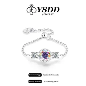 【#485】Rainbow Adjustable Slider Chain Ring 1/2CT Size 2-9 vvs Synthetic Moissanite  Rings in 925 Sterling Silver