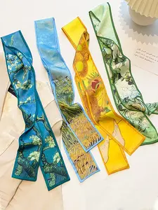4 Pcs / 1 Set Oil Art Elegant French Style Polyester Scarf Set, Oil Painting Striped Design, Vintage Headband, Woven Ribbon, Multifunctional Accessory for Women & Girls, Weave