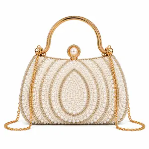 Women's Luxury Pearl Evening Clutch — Elegant Wedding Handbag (with Chain Shoulder Strap)