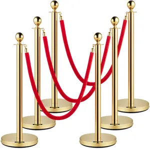 VEVOR Velvet Ropes and Posts, TikTokShopBlackFriday, 5 ft/1.5 m Red Rope, Stainless Steel Gold Stanchion with Ball Top, Red Crowd Control Barrier Used for Theaters, Party, Wedding, Exhibition, Ticket Offices Pack Sets (6) Metal Wall