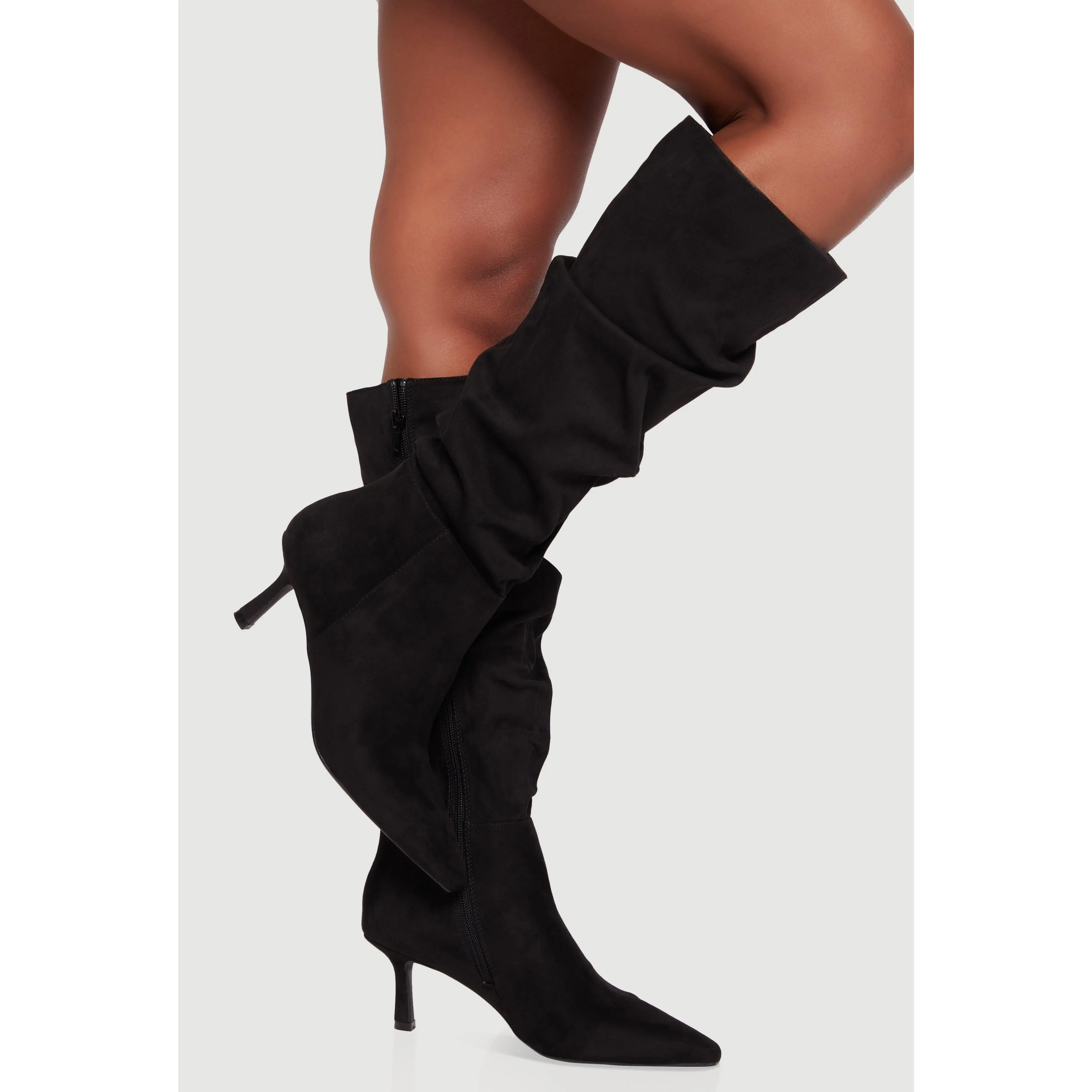 Pointy Toe Side Zip Stiletto Slouch Boots