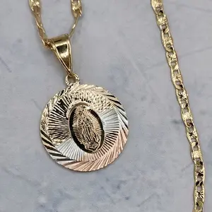 VIRGIN MARY religious necklace regular style round pendant three colors Gold-plated 18"inches 24"inches available